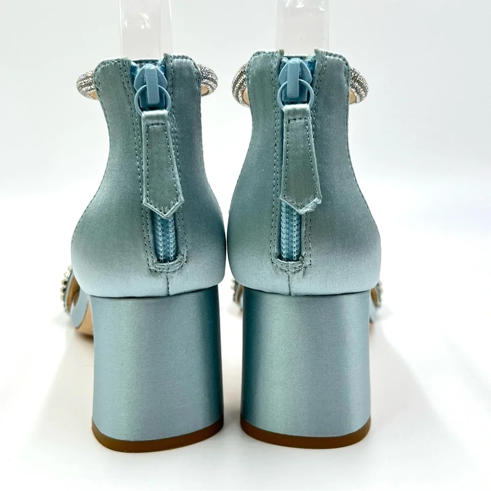 Badgley Mischka Size 5.5 Kameryn‎ Blue Satin Jeweled Dress Sandals Heels Shoes
